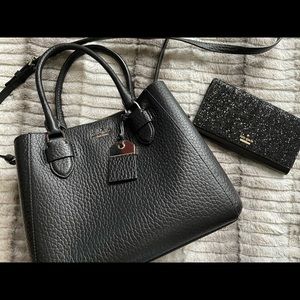 Kate Spade Genuine Leather Satchel Handbag and Leather and Glitter Wallet